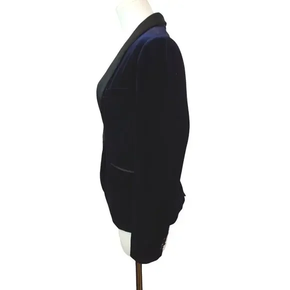 Women's Impress Blue Velvet with Shoulder Pads Blazer - Size S - Picture 3 of 5